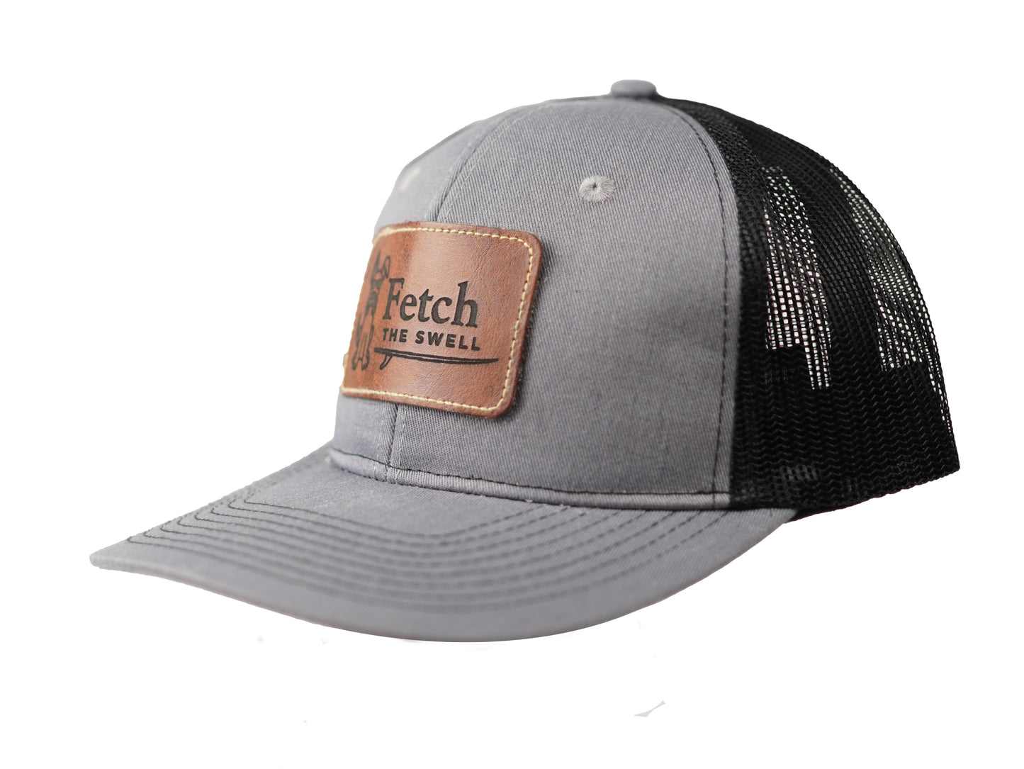 Leather Patch Trucker Hat – Grey/Black