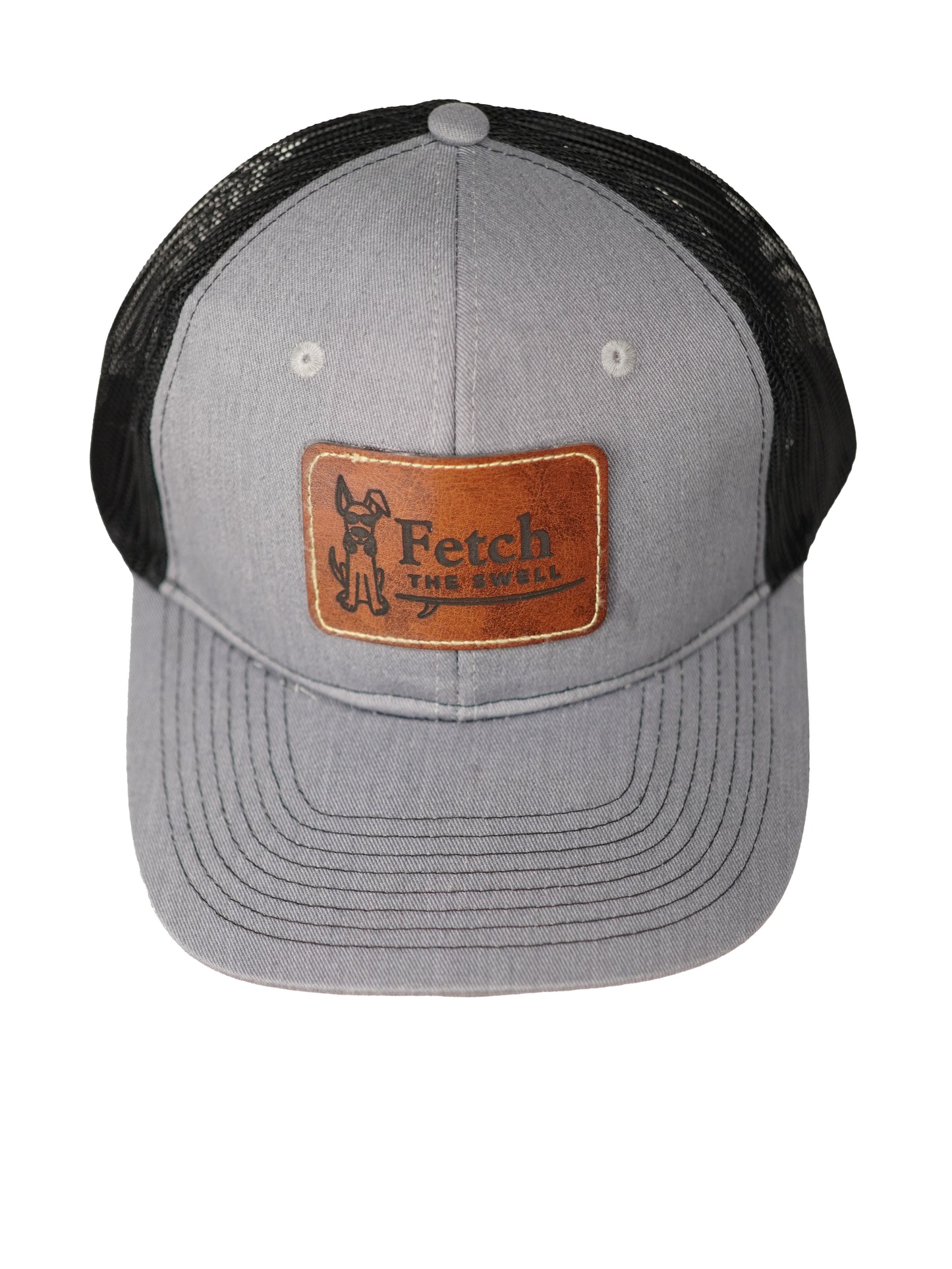 Leather Patch Trucker Hat – Grey/Black