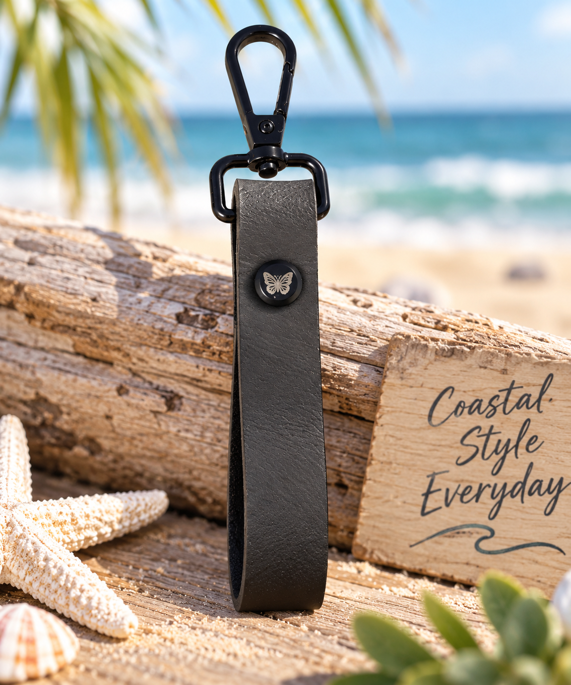 Handmade Leather Keychain – Butterfly Snap