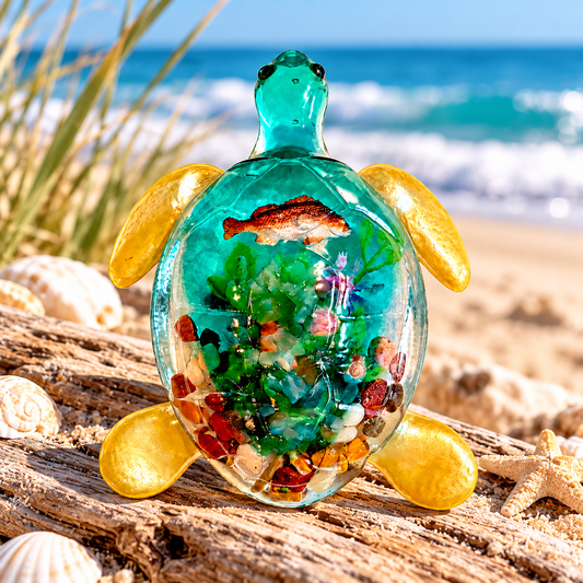 Resin Sea Turtle with Ocean Scene – Coastal Décor
